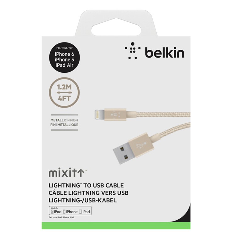 BELKIN Original MFI Certified 1.2m Lightning 8Pin Metallic Data Sync Charge Cable for iPhone iPad iPod - Gold-6
