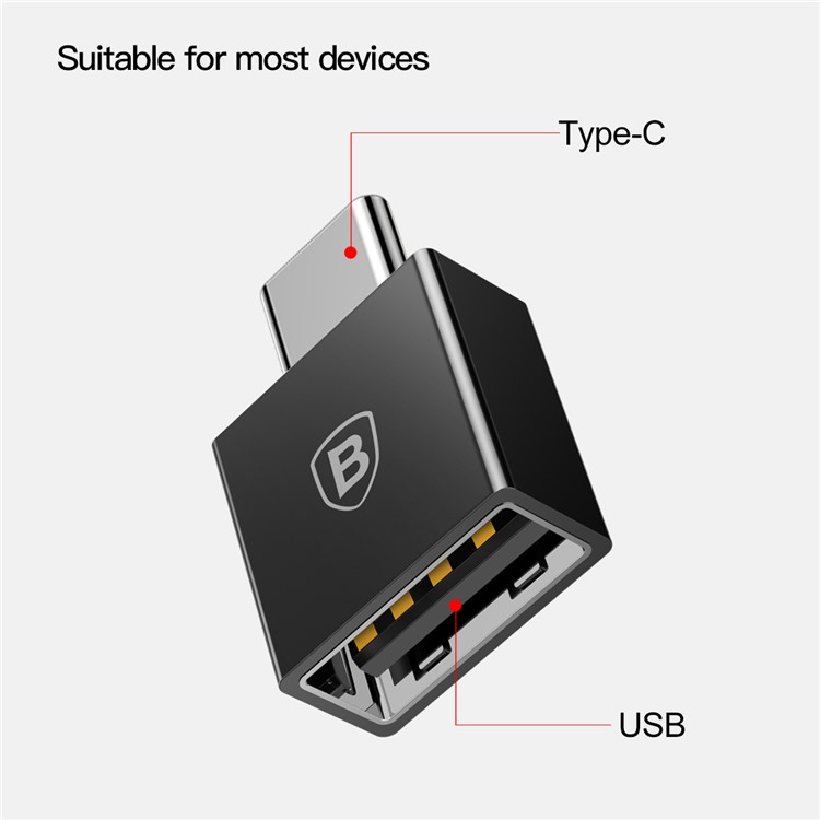 BASEUS Type-C to USB Data Sync Charge OTG Adapter Converter for Samsung Note 8/New MacBook Etc. - Black-2