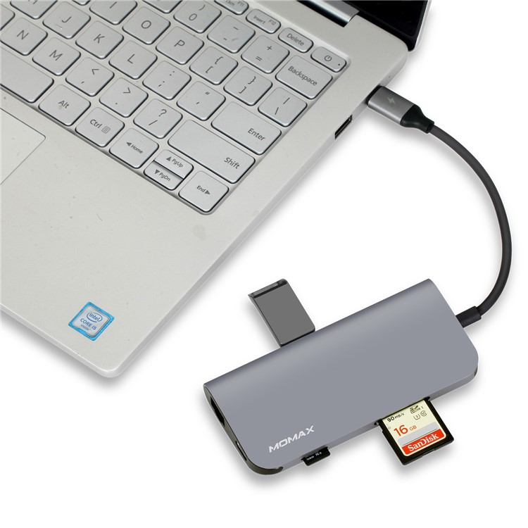 MOMAX Multi-functional 8-in-1 USB3.1 Type-C Hub with 4K HDMI + 3*USB 3.1 + SD/TF Card Reader + RJ45 LAN + Type-C Port-1