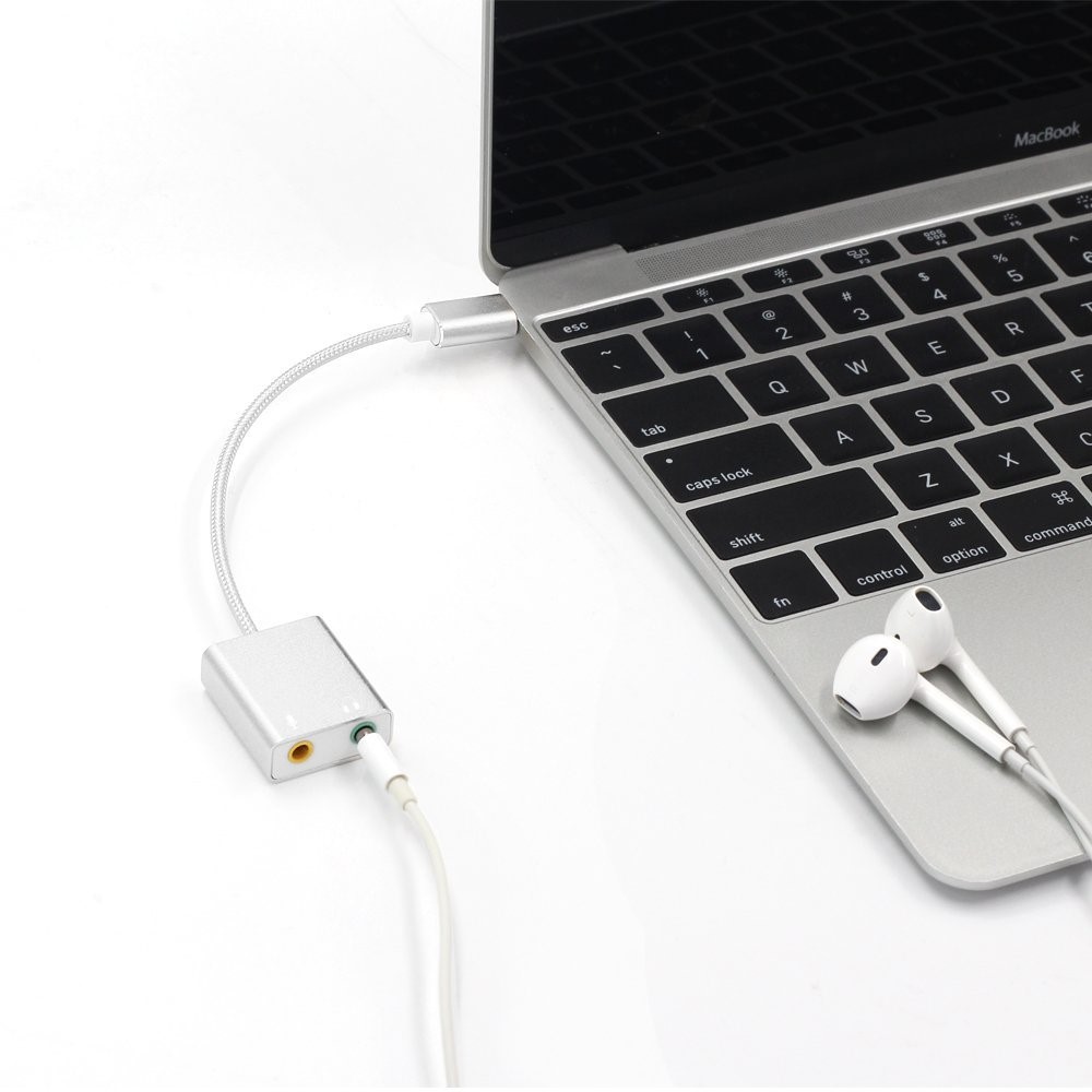 Type-C Audio Adapter External Stereo Sound Card Adapter with 3.5mm Headphone Jack and Microphone Jack - Silver-3