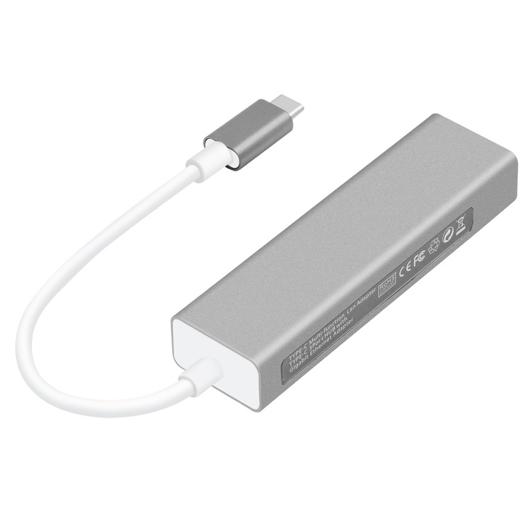 Type C to RJ45 and USB 3.0 Hub Adapter 10/100/1000 Mbps Gigabit Ethernet - Grey-1
