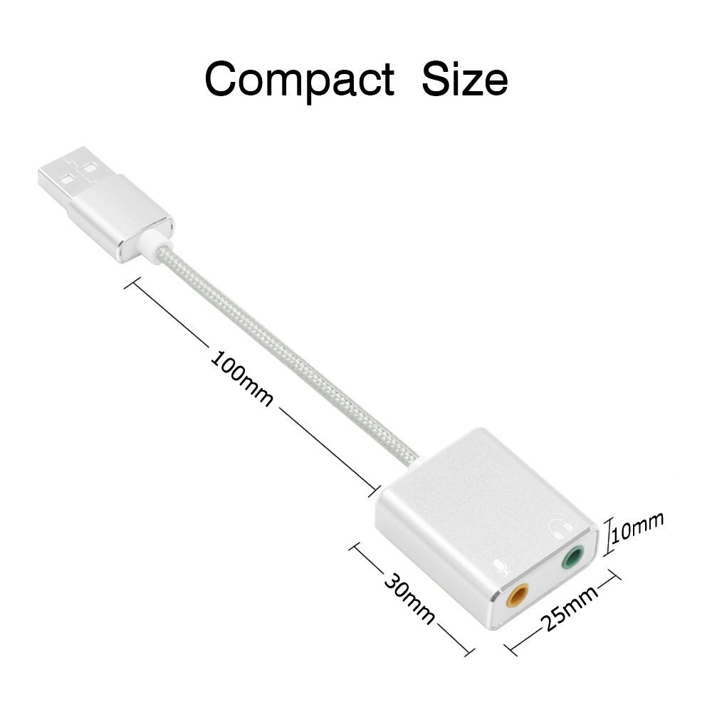 USB Audio Adapter External Stereo Sound Card with 3.5mm Headphone and Microphone Jack - Silver-2
