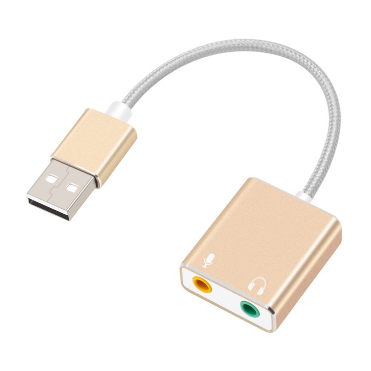 3D Stereo USB Audio Adapter with 3.5mm Headphone and Microphone Jack - Gold-1