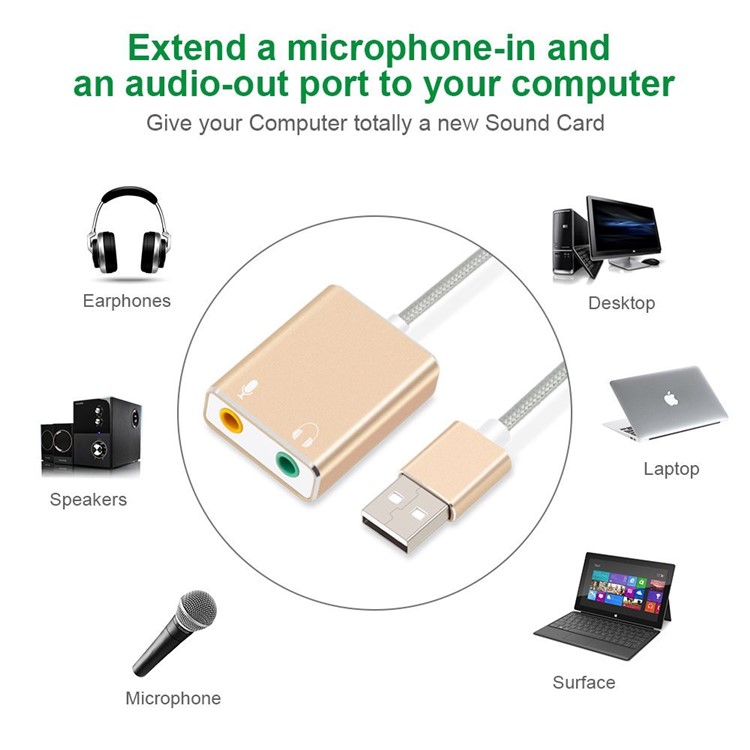 3D Stereo USB Audio Adapter with 3.5mm Headphone and Microphone Jack - Gold-4