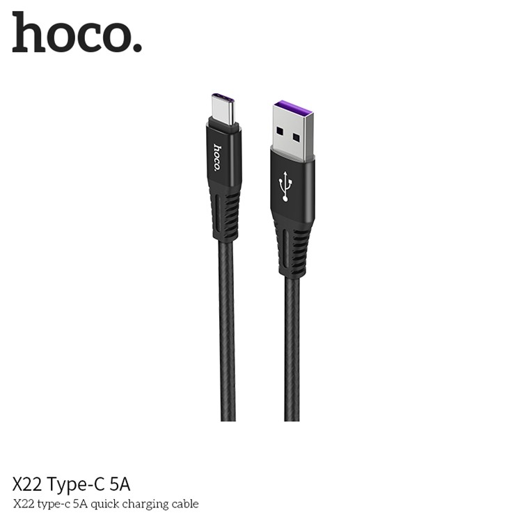HOCO X22 5A Type-C Charge Data Sync Cable for Huawei Samsung Etc. - Black-3