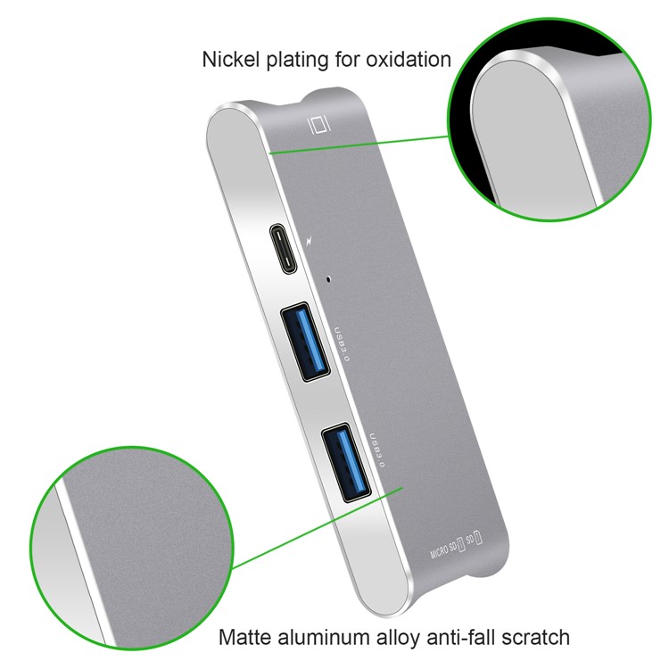 Dual Male USB Type-C Hub Adapter to 4K HDMI Port + SD/TF Card Slots + 2 USB 3.0 Ports + Type-C Female Port-4