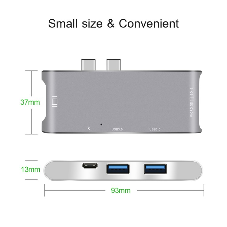 Dual Male USB Type-C Hub Adapter to 4K HDMI Port + SD/TF Card Slots + 2 USB 3.0 Ports + Type-C Female Port-6