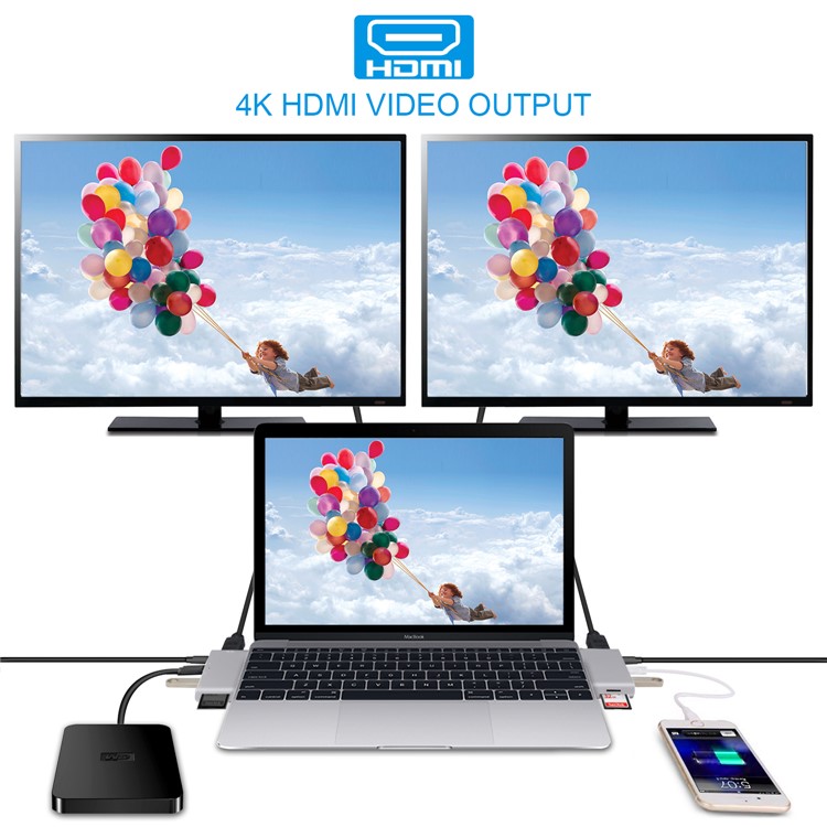 Dual Male USB Type-C Hub Adapter to 4K HDMI Port + SD/TF Card Slots + 2 USB 3.0 Ports + Type-C Female Port-7