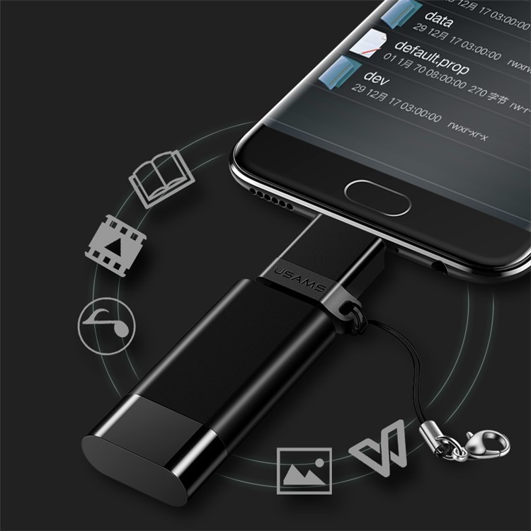 USMAS US-SJ186 Mini Aluminum Alloy Type-C to USB 3.0 OTG Adapter with Strap - Black-3