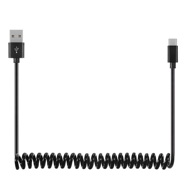100PCS/Lot 1.2M Spring Coiled Type-C USB Data Sync Charging Cable for Samsung HTC Huawei - Black-3