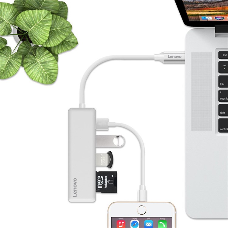LENOVO C605 Convenient 5-in-1 USB-C to USB 3.0 Hub Adapter Support TF/SD Card - White-3