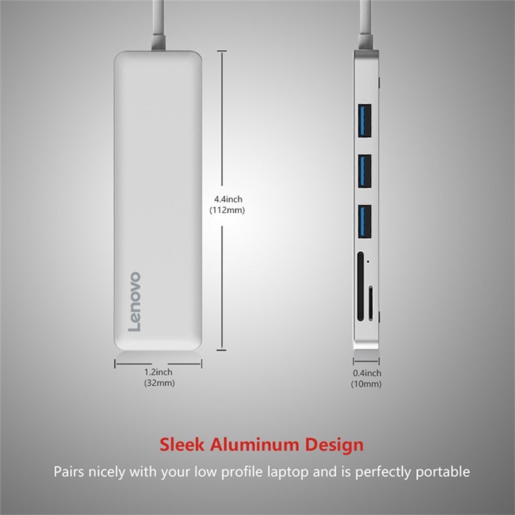 LENOVO C605 Convenient 5-in-1 USB-C to USB 3.0 Hub Adapter Support TF/SD Card - White-4