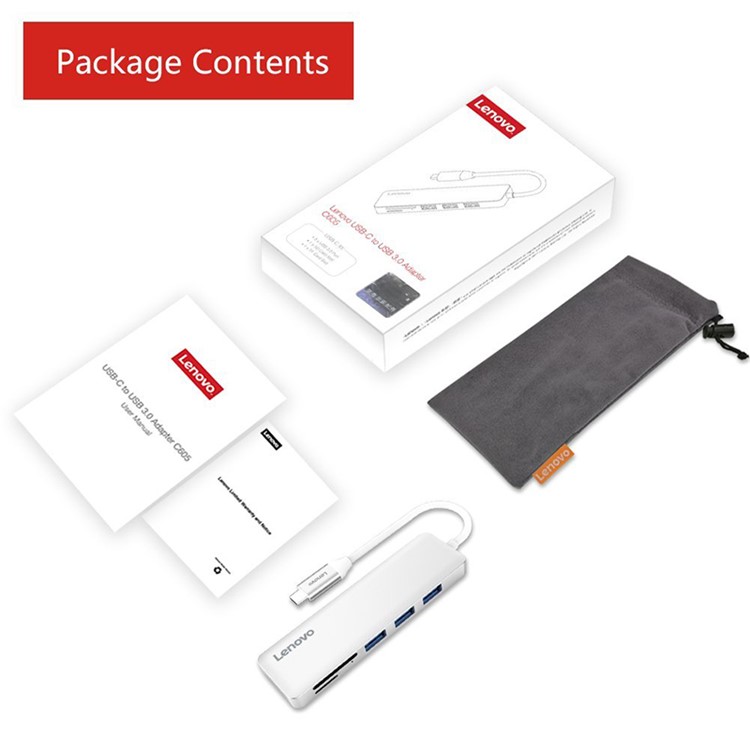 LENOVO C605 Convenient 5-in-1 USB-C to USB 3.0 Hub Adapter Support TF/SD Card - White-7