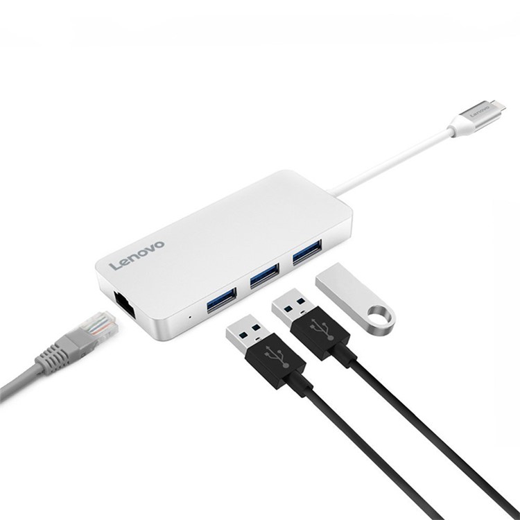 LENOVO C506 4-in-1 USB Type C Hub to 3 USB 3.0 Ports + RJ45 Ethernet Port - Silver-1