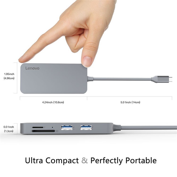 LENOVO C107 7-in-1 USB Type C Hub Converter to HDMI+USB 2.0+2 USB 3.0 Ports+Type-C PD Input+SD/TF Card Reader - Grey-4