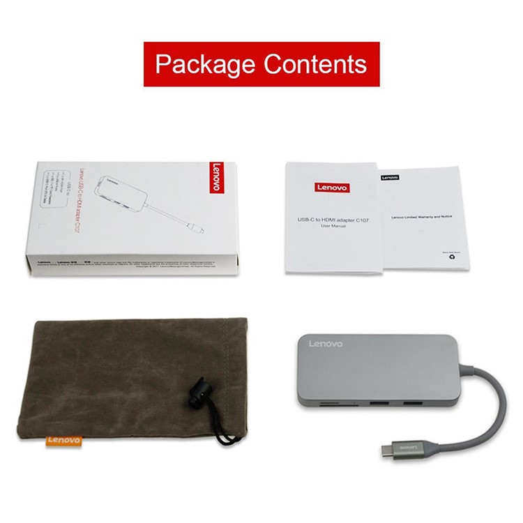 LENOVO C107 7-in-1 USB Type C Hub Converter to HDMI+USB 2.0+2 USB 3.0 Ports+Type-C PD Input+SD/TF Card Reader - Grey-7