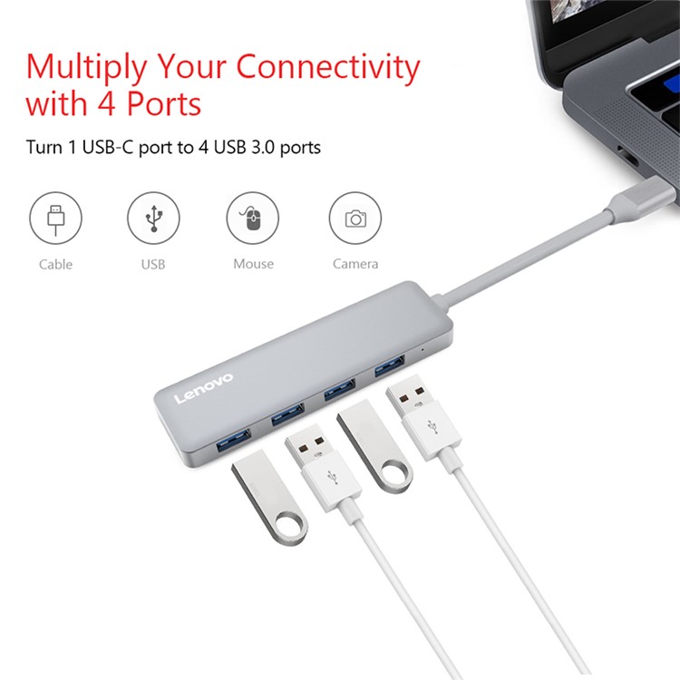 LENOVO C610 USB Type C Hub Converter to 4 USB 3.0 Ports for MacBook Pro, Chromebook Pixel etc - Grey-3