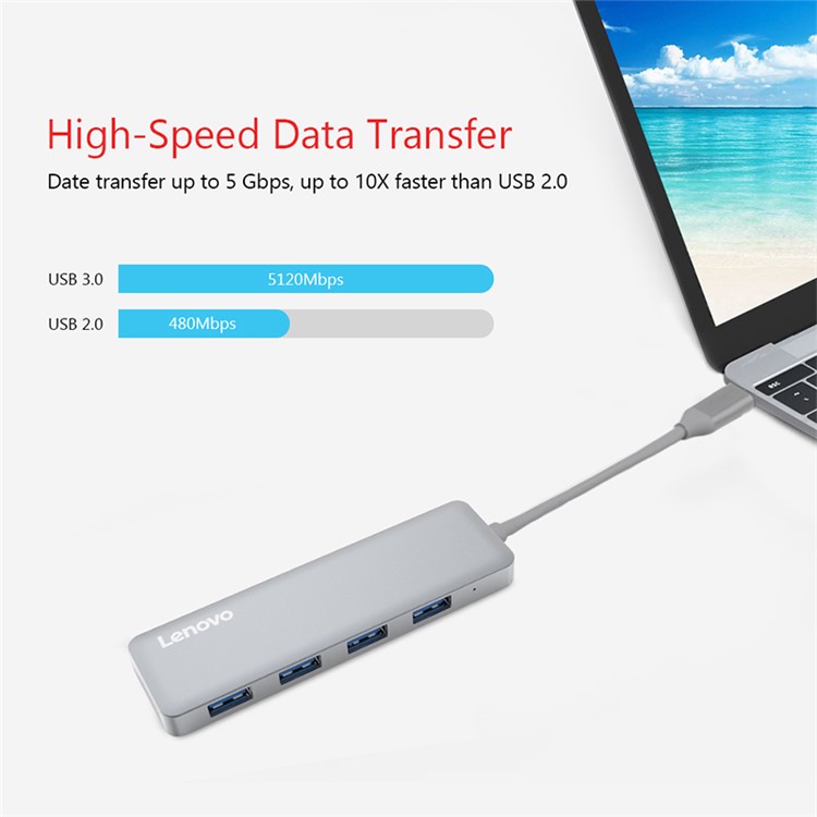 LENOVO C610 USB Type C Hub Converter to 4 USB 3.0 Ports for MacBook Pro, Chromebook Pixel etc - Grey-4