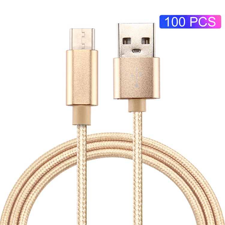 100pcs / set 1m 2a сплетенный кабель данных данных типа-c usb для samsung s8 / huawei p10 etc. - золото