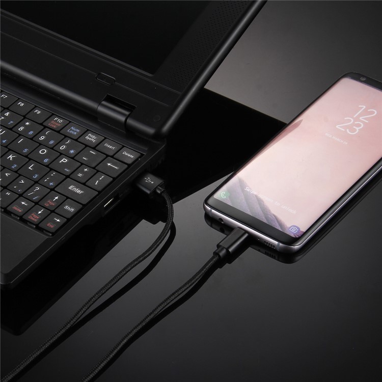 100Pcs/Set 3m Reversible USB Type-C Woven Cable for Samsung Note 8/S8/S8 Plus etc. - Black-5
