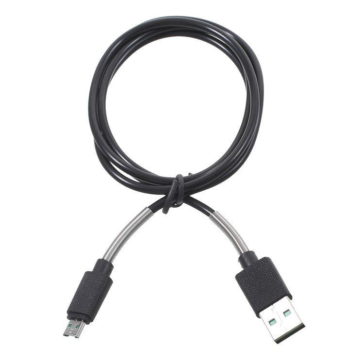 WUW X58 Metal Spring Shell 1m 5V 2.4A Micro USB Sync Charging Cable for Galaxy S7/Sony Xperia XA1 - Black-2