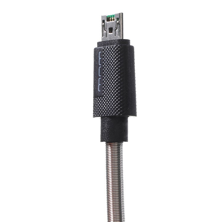 WUW X58 Metal Spring Shell 1m 5V 2.4A Micro USB Sync Charging Cable for Galaxy S7/Sony Xperia XA1 - Black-4