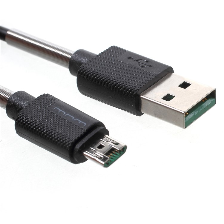 WUW X58 Metal Spring Shell 1m 5V 2.4A Micro USB Sync Charging Cable for Galaxy S7/Sony Xperia XA1 - Black-5