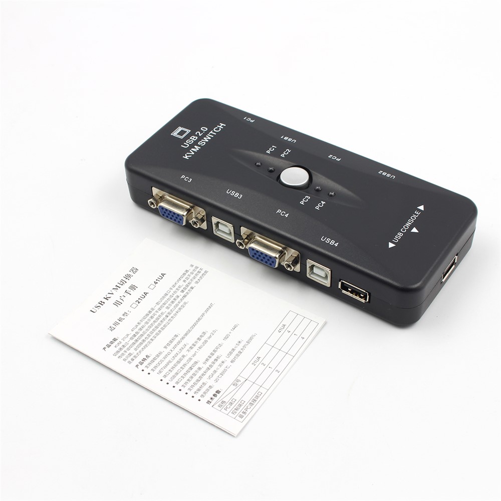 4-Port USB 2.0 KVM-Switch Maus / Tastatur / VGA-Videomonitor 250mhz 1920x1440-5