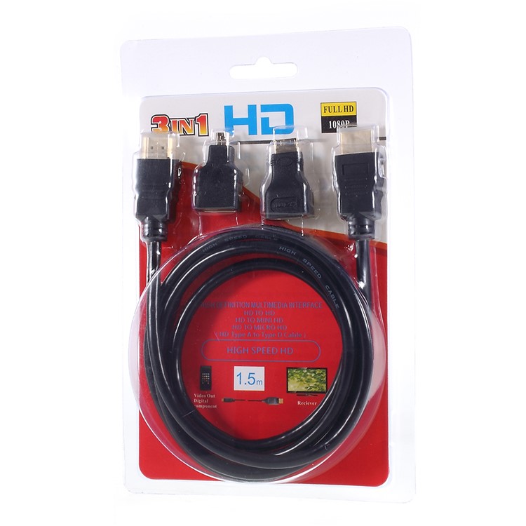 1.5m Full HD 3-in-1 HDMI to HDMI / Mini HDMI / Micro HDMI Cable-4