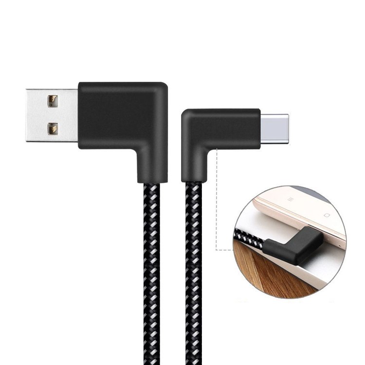 90 Degree Right Angle Type-C Data Sync Charge Cable 2m for Samsung Galaxy S8/Huawei Honor V10 etc.-1
