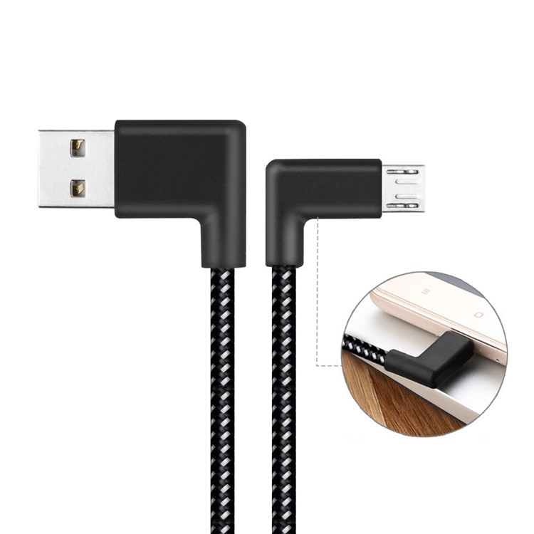 90 Degree Angle Woven Pattern Micro USB Data Sync Charging Cable for Samsung HTC LG Huawei-1