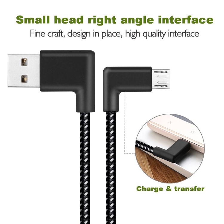 90 Degree Angle Woven Pattern Micro USB Data Sync Charging Cable for Samsung HTC LG Huawei-3