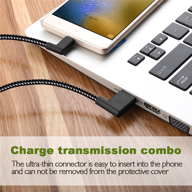 90 Degree Angle Woven Pattern Micro USB Data Sync Charging Cable for Samsung HTC LG Huawei-5