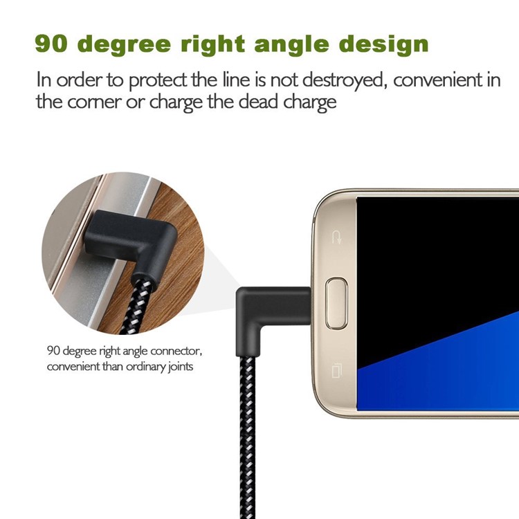 90 Degree Angle Woven Pattern Micro USB Data Sync Charging Cable for Samsung HTC LG Huawei-6