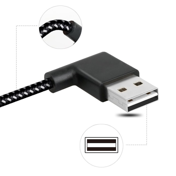 90 Degree Angle Woven Pattern Micro USB Data Sync Charging Cable for Samsung HTC LG Huawei-7