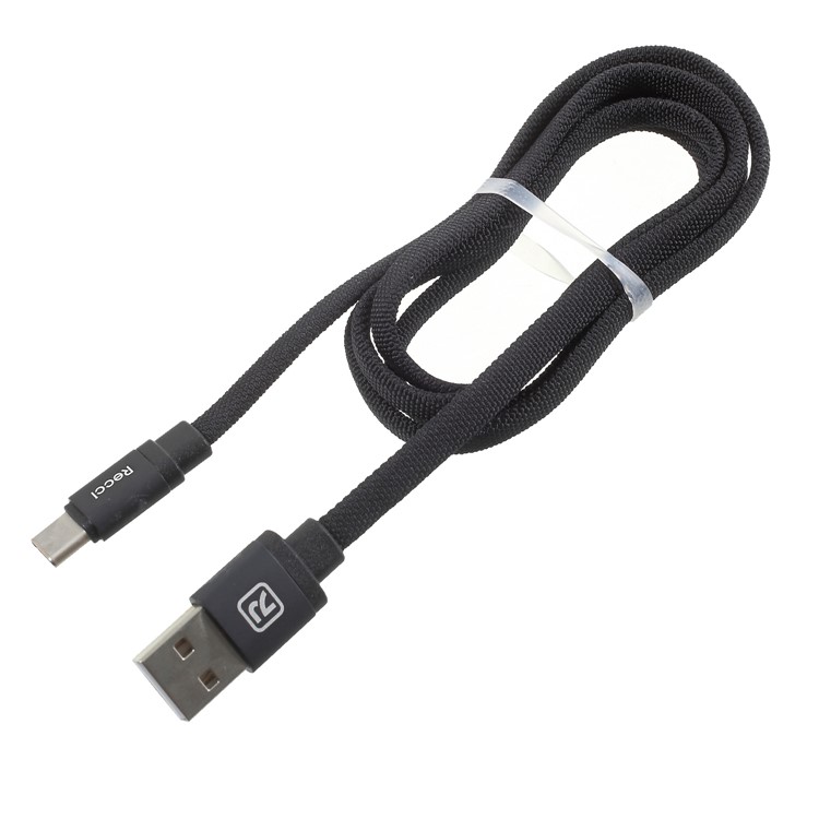 RECCI Canvas Series RCL-Y100 Type-C USB Charging Cable for Samsung HTC Huawei - Black-1