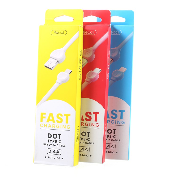RECCI RCT-D100 Flat Noodle Type-C USB Charger Cable for Samsung HTC Huawei - Pink-8