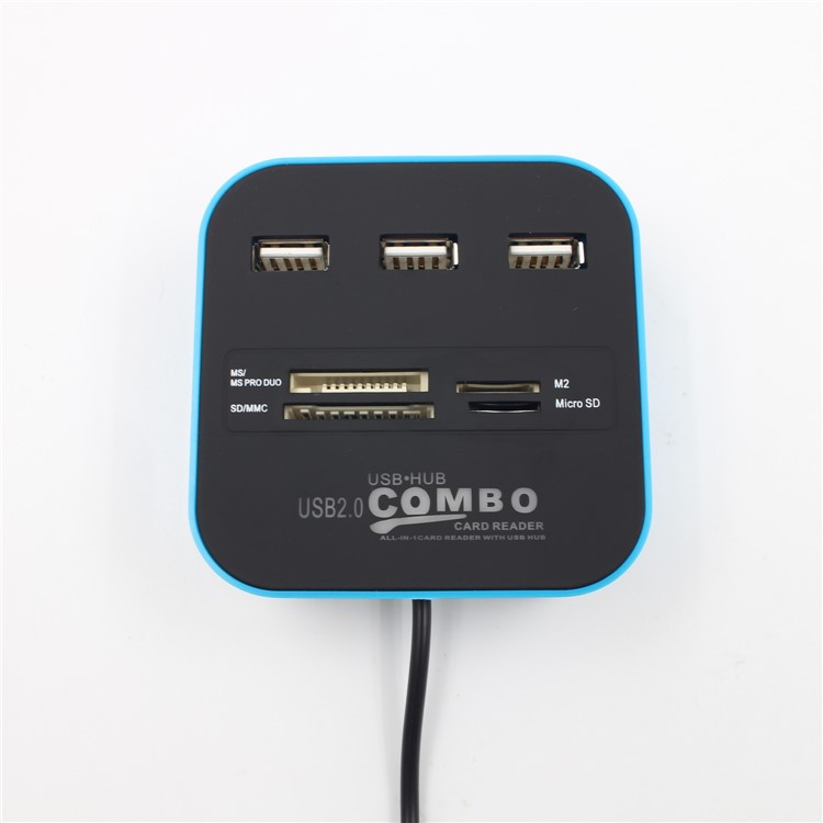 COMBO USB 2.0 Hub All In One Multi-Card Reader with 3 Ports for MMC / M2 / MS-3