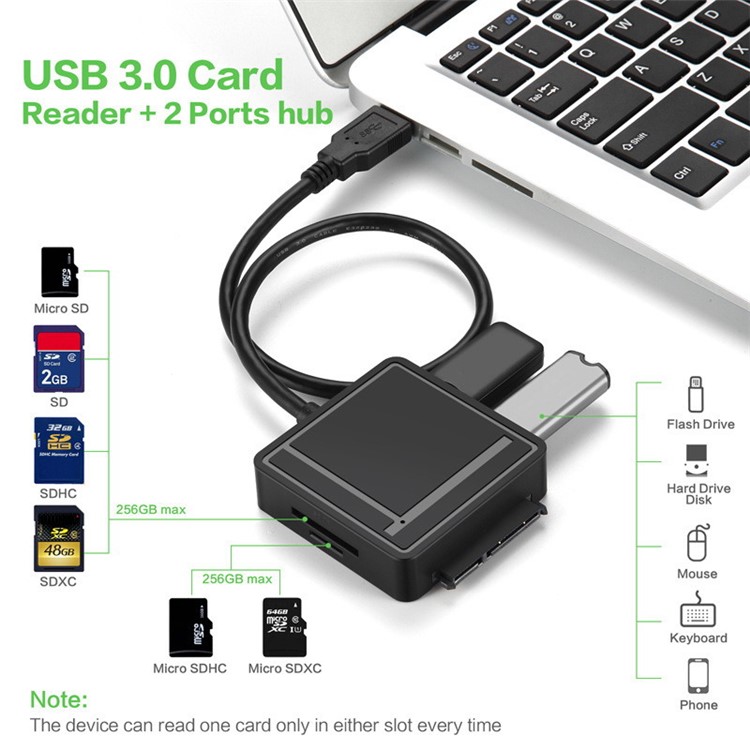 CY U3-386 USB 3.0 to SATA 2.5" 3.5" + 2 USB 3.0 Ports + SD/TF Card Reader Adapter for Laptop and Computer-14
