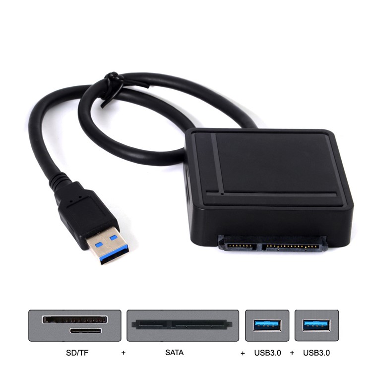 CY U3-386 USB 3.0 to SATA 2.5" 3.5" + 2 USB 3.0 Ports + SD/TF Card Reader Adapter for Laptop and Computer-2