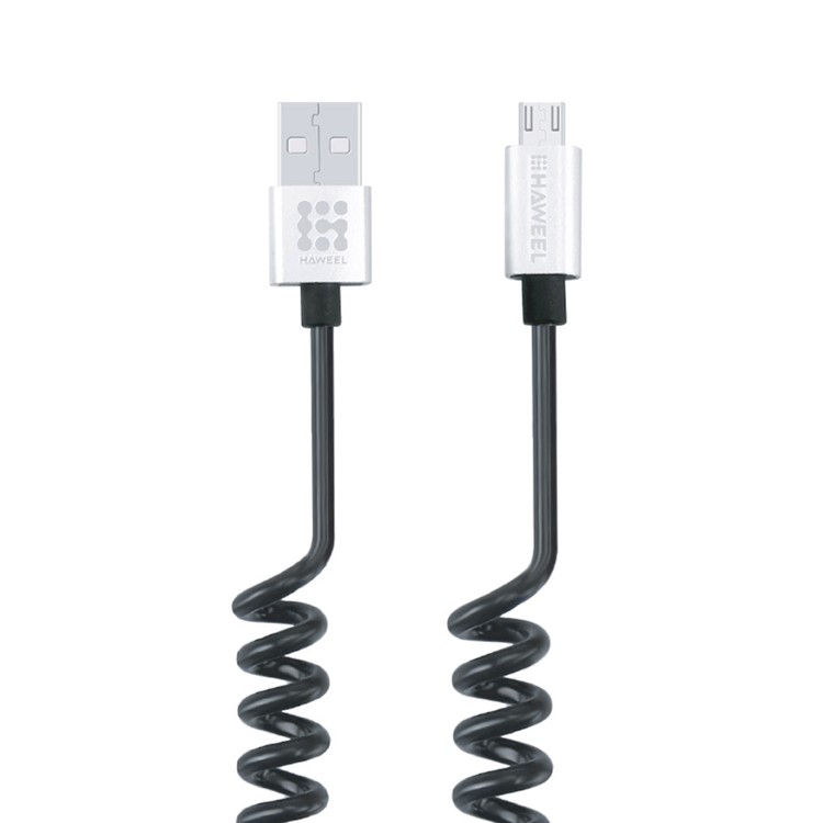 HAWEEL Spring Coiled Micro USB Data Sync Charging Cable for Samsung HTC Huawei - Black-3