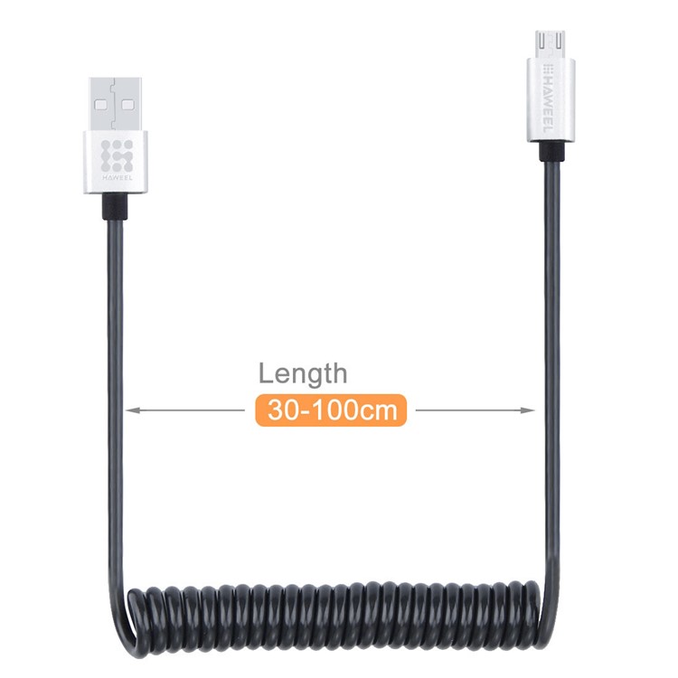 HAWEEL Spring Coiled Micro USB Data Sync Charging Cable for Samsung HTC Huawei - Black-5