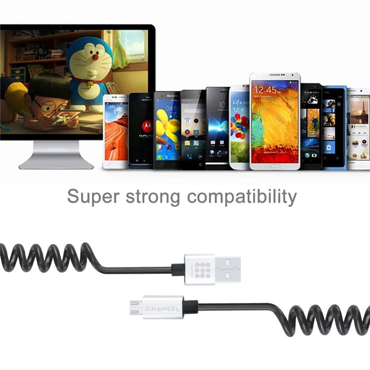 HAWEEL Spring Coiled Micro USB Data Sync Charging Cable for Samsung HTC Huawei - Black-7