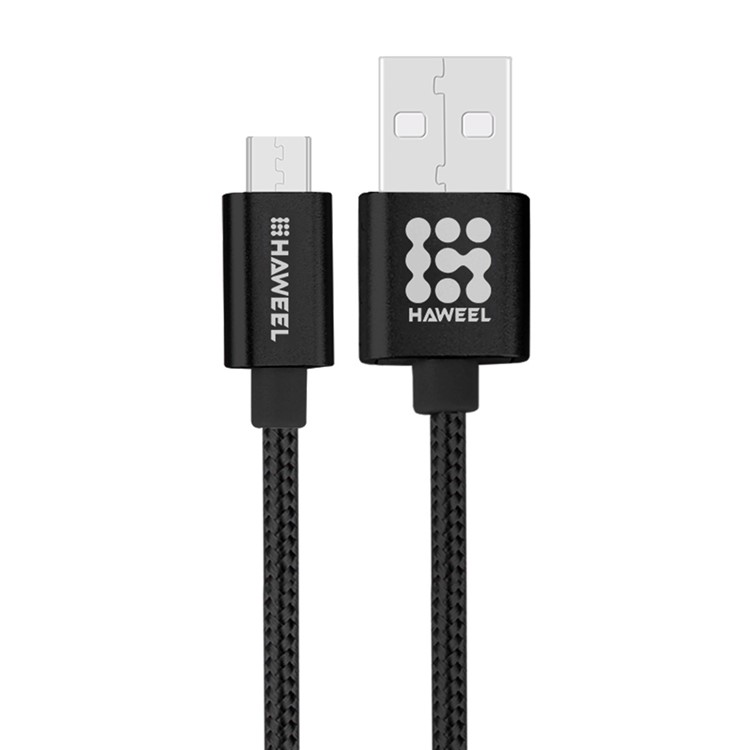 HAWEEL HWL1024 1m 3A Woven Micro USB Data Sync Charging Cable for Samsung Huawei etc - Black-1