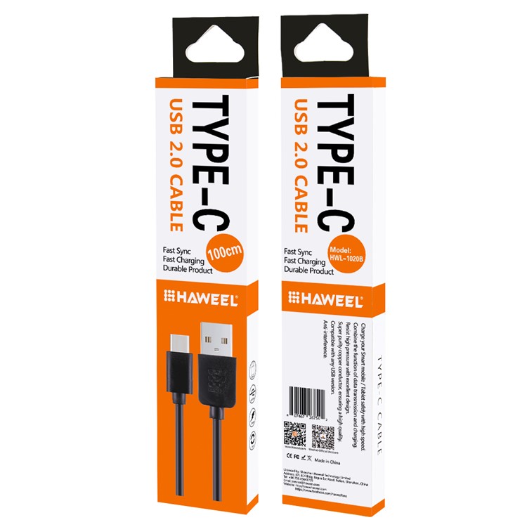 HAWEEL HWL-1020 1m Type-C USB2.0 Data Sync Charging Cord Cable - Black-4