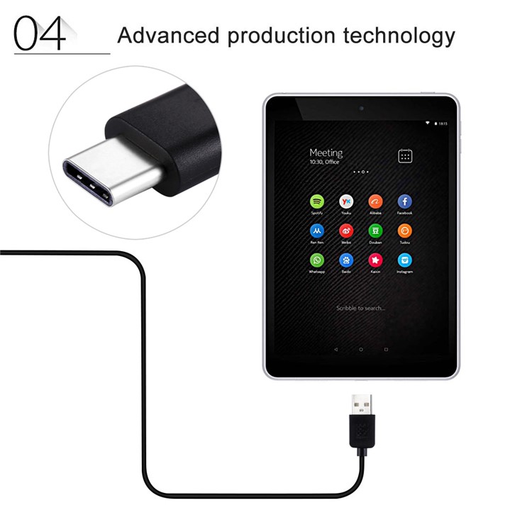 HAWEEL HWL-1020 1m Type-C USB2.0 Data Sync Charging Cord Cable - Black-7