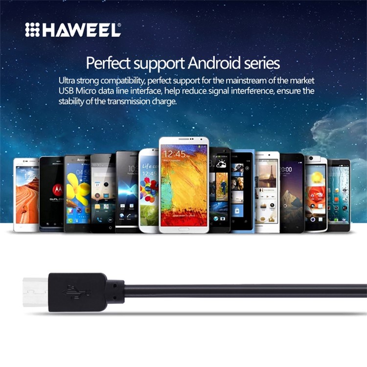 HAWEEL 3.0M Micro USB Data Sync Charging Cable for Samsung HTC Huawei - Black-3