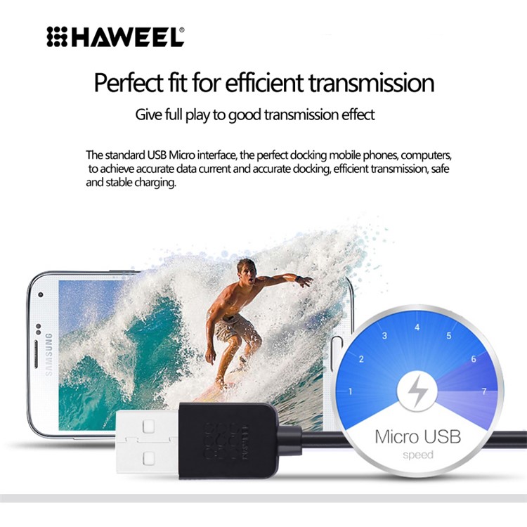 HAWEEL 3.0M Micro USB Data Sync Charging Cable for Samsung HTC Huawei - Black-5