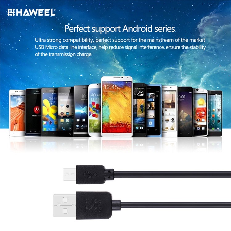 HAWEEL Micro USB Data Sync Charging Cable for Samsung HTC Huawei - Black-5