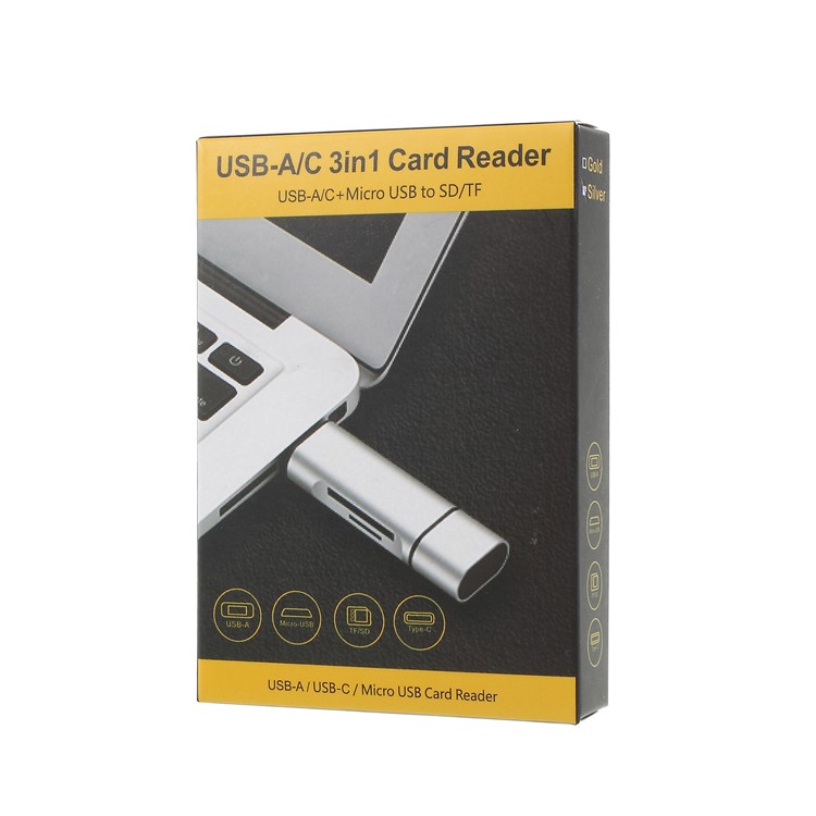 Multi-funcional USB 2.0 + Micro USB + Tipo-c 3-em-1 OTG TF / Leitor De Cartão SD-7